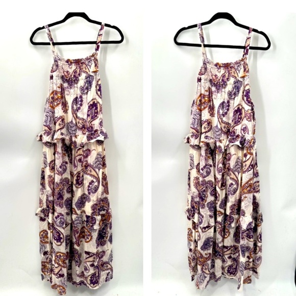 BAND OF THE FREE Paisley purple loose fit woman cottagecore maxi dress NWT M - Picture 2 of 15